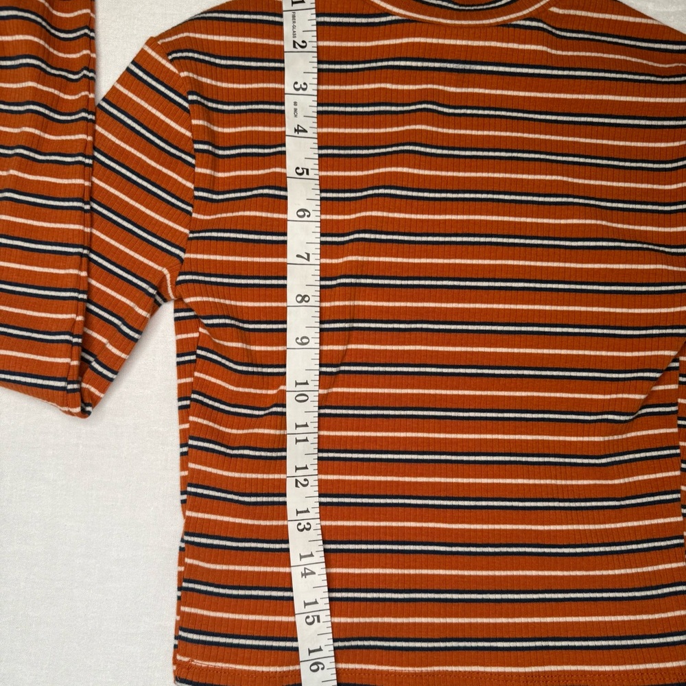 Arizona Jean Co Orange Ribbed Striped Crop Mock Turtleneck Sweater Size Small - Picture 7 of 9